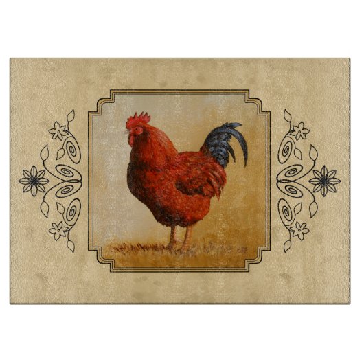 Rhode Island Red Rooster Yellow Background Snijplank (Voorkant)