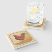 Rhode Island Red Rooster Yellow Background Stenen Onderzetter (Zijkant)
