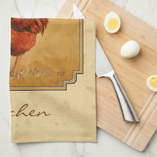 Rhode Island Red Rooster Yellow Background Theedoek (Quarter Fold)