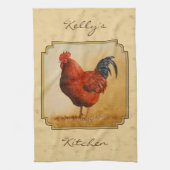 Rhode Island Red Rooster Yellow Background Theedoek (Verticaal)