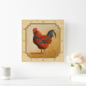 Rhode Island Red Rooster Yellow Background Vierkante Klok (Huis)
