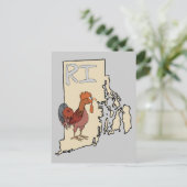 Rhode Island RI Map & Cartoon Red Chicken Art Briefkaart (Staand voorkant)