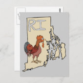 Rhode Island RI Map & Cartoon Red Chicken Art Briefkaart (Voorkant / Achterkant)