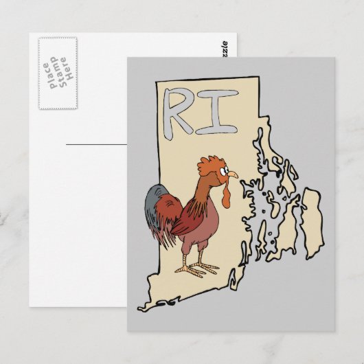 Rhode Island RI Map & Cartoon Red Chicken Art Briefkaart (Voorkant / Achterkant)