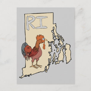 Rhode Island RI Map & Cartoon Red Chicken Art Briefkaart