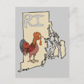 Rhode Island RI Map & Cartoon Red Chicken Art Briefkaart (Voorkant)