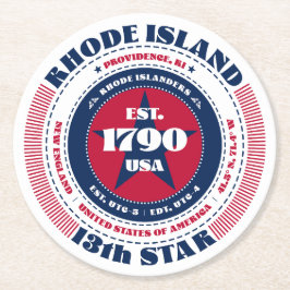 Rhode Island Rood Wit Blauw Typografie Ronde Kartonnen Onderzetter