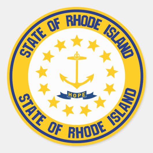Rhode Island Round Emblem Ronde Sticker (Voorkant)