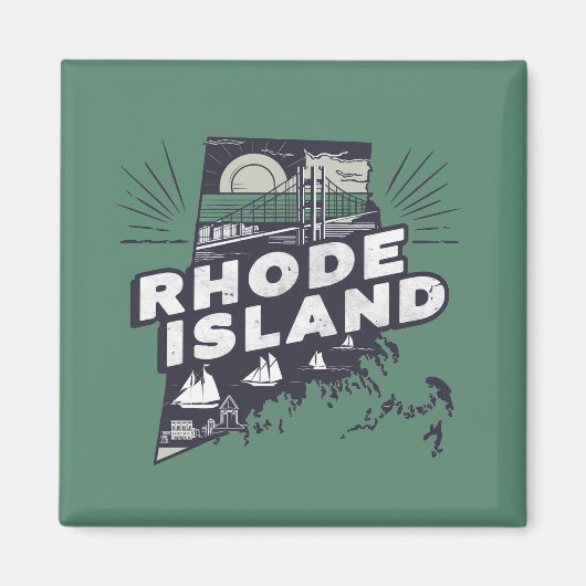 Rhode Island Schilderachtige Retro Silhouette Magneet (Voorkant)