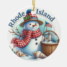 Rhode Island Sneeuwman Winter Kerstboom Keramisch Ornament