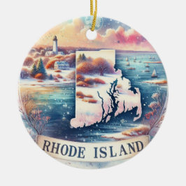 Rhode Island Sneeuwrijke Winter Kerstboom Keramisch Ornament
