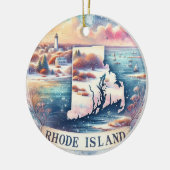 Rhode Island Sneeuwrijke Winter Kerstboom Keramisch Ornament (Links)