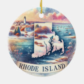 Rhode Island Sneeuwrijke Winter Kerstboom Keramisch Ornament (Achterkant)