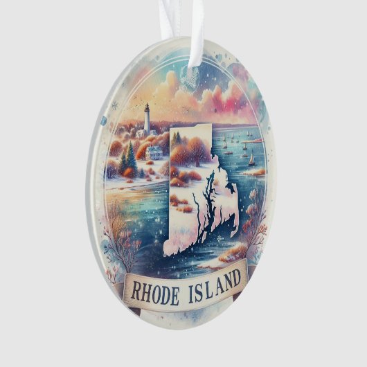 Rhode Island Sneeuwrijke Winter Kerstboom Ornament (voorkant)