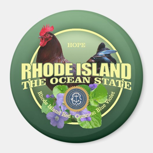Rhode Island Staat Vogel & Bloem Magneet (Voorkant)