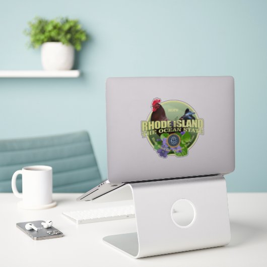 Rhode Island Staat Vogel & Bloem Sticker (Laptop op bureau)
