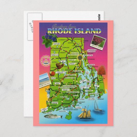 Rhode Island State Map Briefkaart (Voorkant / Achterkant)