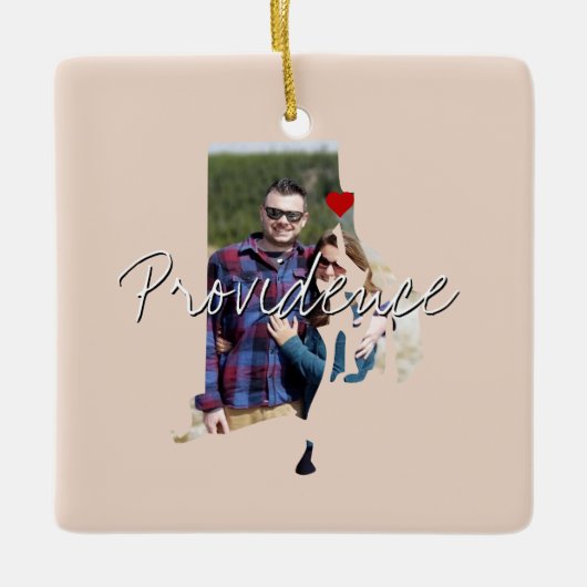 Rhode Island State Photo insert and town name Keramisch Ornament (Voorkant)