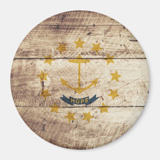 Rhode Island State Vlag op oude houtnerf Magneet (Voorkant)