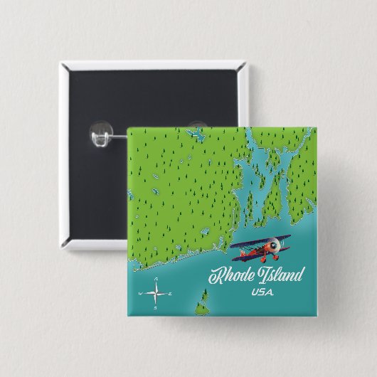 Rhode Island USA-kaart Vierkante Button 5,1 Cm (Voorkant /achterkant)