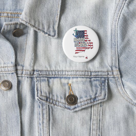 Rhode Island Verenigde Staten Retro State Kaart Ronde Button 5,7 Cm (In situ)