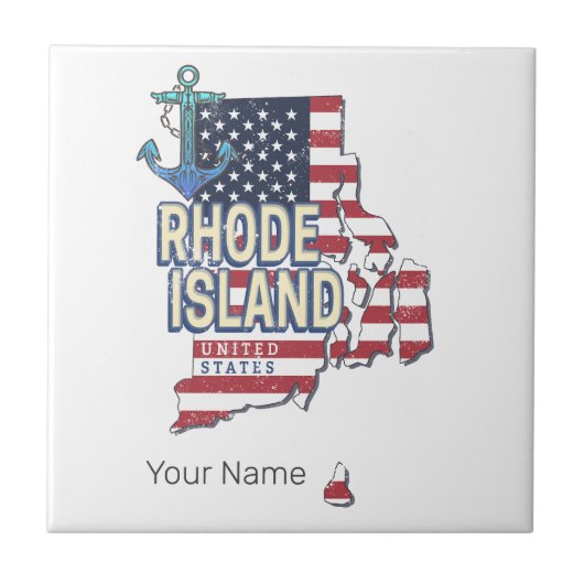 Rhode Island Verenigde Staten Retro State Kaart Tegeltje (Voorkant)