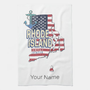 Rhode Island Verenigde Staten Retro State Kaart  Theedoek