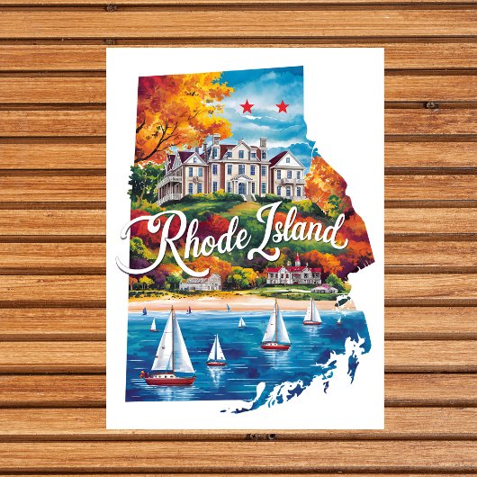Rhode Island Verenigde Staten State Shaped Waterv Briefkaart