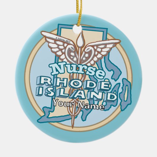 Rhode Island Verpleegster Caduceus Keramisch Ornament (Voorkant)