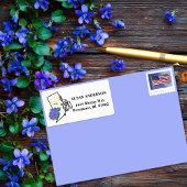 Rhode Island Vlag & Bloem Blauw Violet Custom Etiket