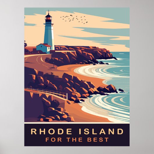 Rhode Island, Vuurtoren aan de Kust, Reizen Poster (Voorkant)