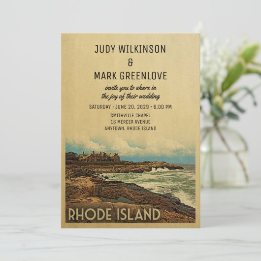 Rhode Island Wedding Invitation  Retro Kaart (Staand voorkant)