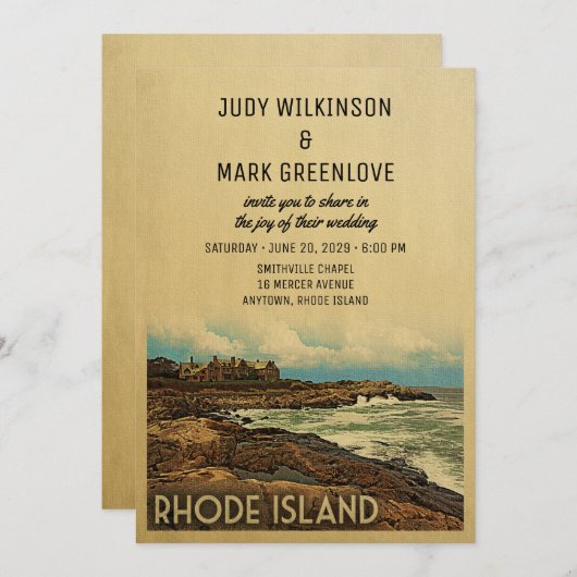 Rhode Island Wedding Invitation Retro Kaart (Voorkant / Achterkant)