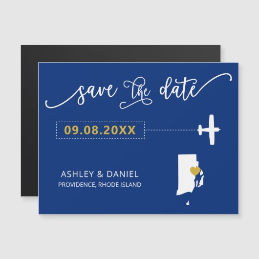 Rhode Island Wedding Save the Date Kaart, Map Magnetische Uitnodiging (Voorkant / Achterkant)
