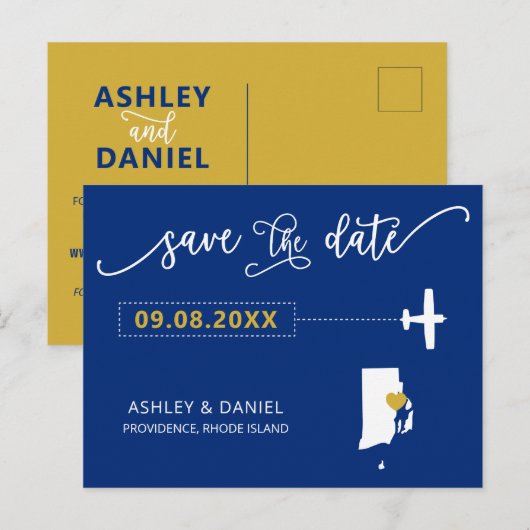 Rhode Island Wedding Save the Date Map Briefkaart (Voorkant / Achterkant)