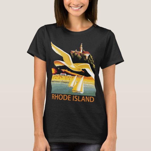 Rhode Island Zeilboot Gele Reizen T-shirt (Voorkant)