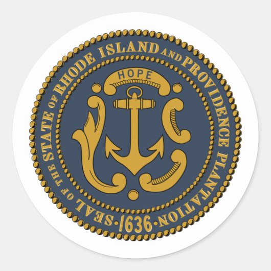 Rhode Islander Seal, Rhode Island Ronde Sticker (Voorkant)