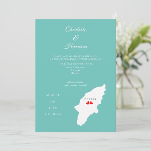 Rhodes Destination Wedding Invitation Kaart (Staand voorkant)