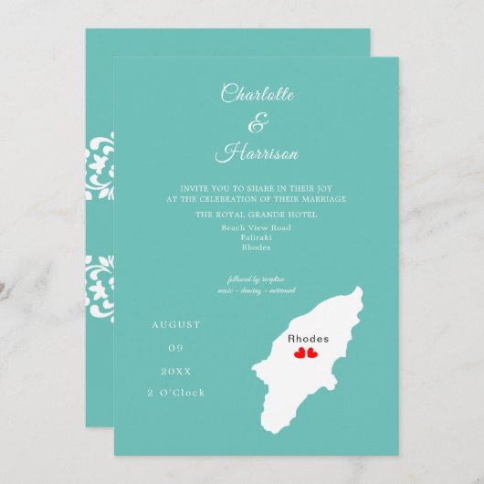 Rhodes Destination Wedding Invitation Kaart (Voorkant / Achterkant)