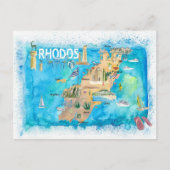 Rhodes Greece Illustrated Map met Landmarks Briefkaart (Voorkant)
