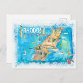 Rhodes Greece Illustrated Map met Landmarks Briefkaart (Voorkant / Achterkant)