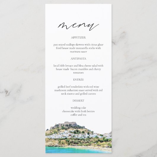 RHODES Greece Skyline Waterverf Wedding Menu Card (Voorkant)