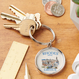 Rhodes Greece Watercolor – Greek Island Gift Sleutelhanger
