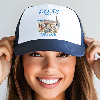 Rhodes Greece Watercolor – Greek Island Vacation Trucker Pet