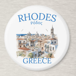 Rhodes Greece Watercolor Landscape – Souvenir Magneet