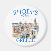 Rhodes Greece Watercolor Landscape – Souvenir Magneet (Voorkant)
