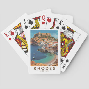 Rhodes Griekenland Illustratie Reis Kunst Vintage Pokerkaarten