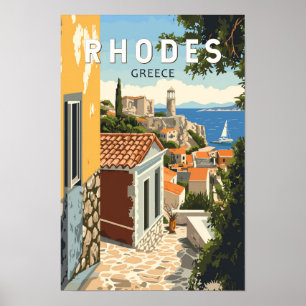 Rhodes Griekenland Oude Stad Reizen Kunst Vintage Poster