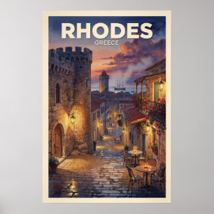 Rhodes Griekenland Vintage Reis Poster