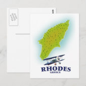 Rhodes, Griekse eiland kaart reisposter. (Voorkant / Achterkant)